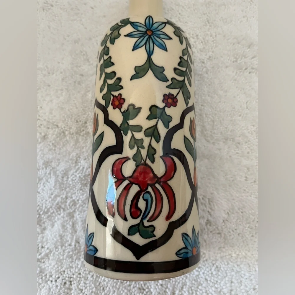 (No Brand on Vase) Boho Floral Painted Vase-Preowned, EUC, No Chips or Cracks